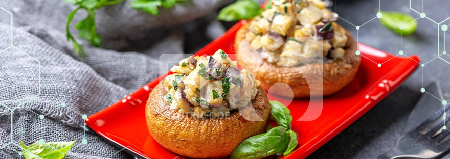Cogumelos recheados com bacalhau